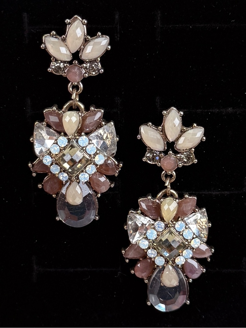 Beautiful, multicolored stone, vintage, weighted costume runway pierced earrings